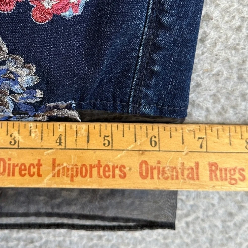 White House Black Market Jeans Women 10 Blue The Straight Crop Embroidered Denim